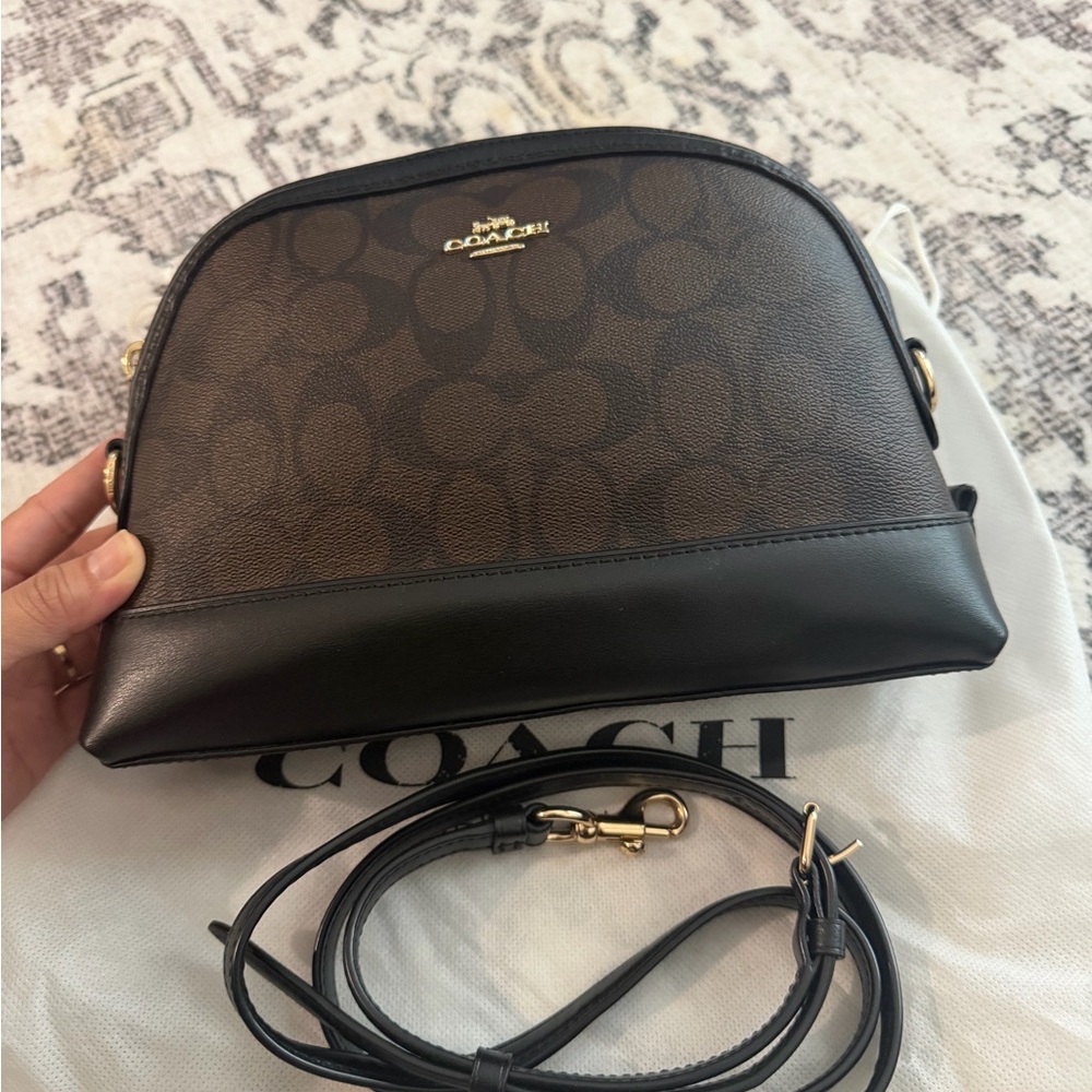 Coach Signature Brown and Black Crossbody Bag